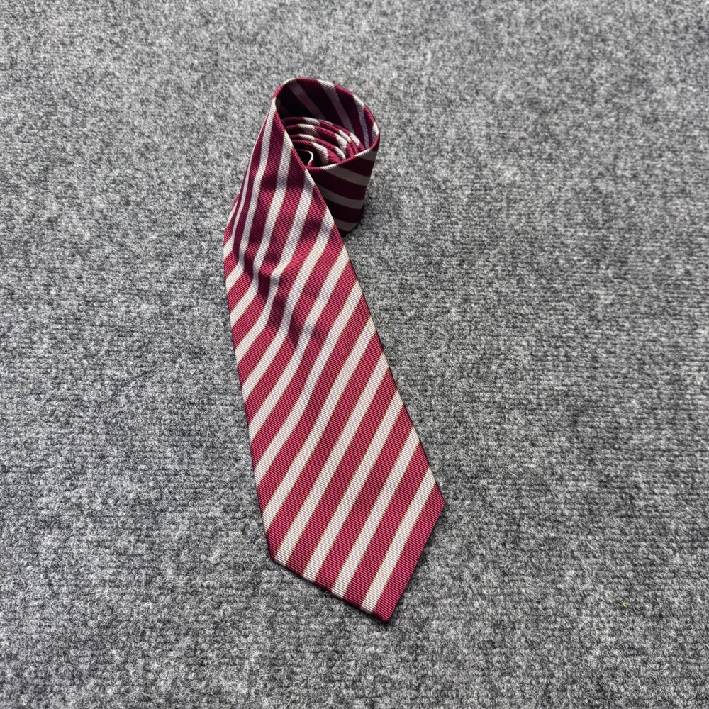 Banana Republic Silk Necktie Mens OS Burgundy Silver Striped Classic Preppy Tie
